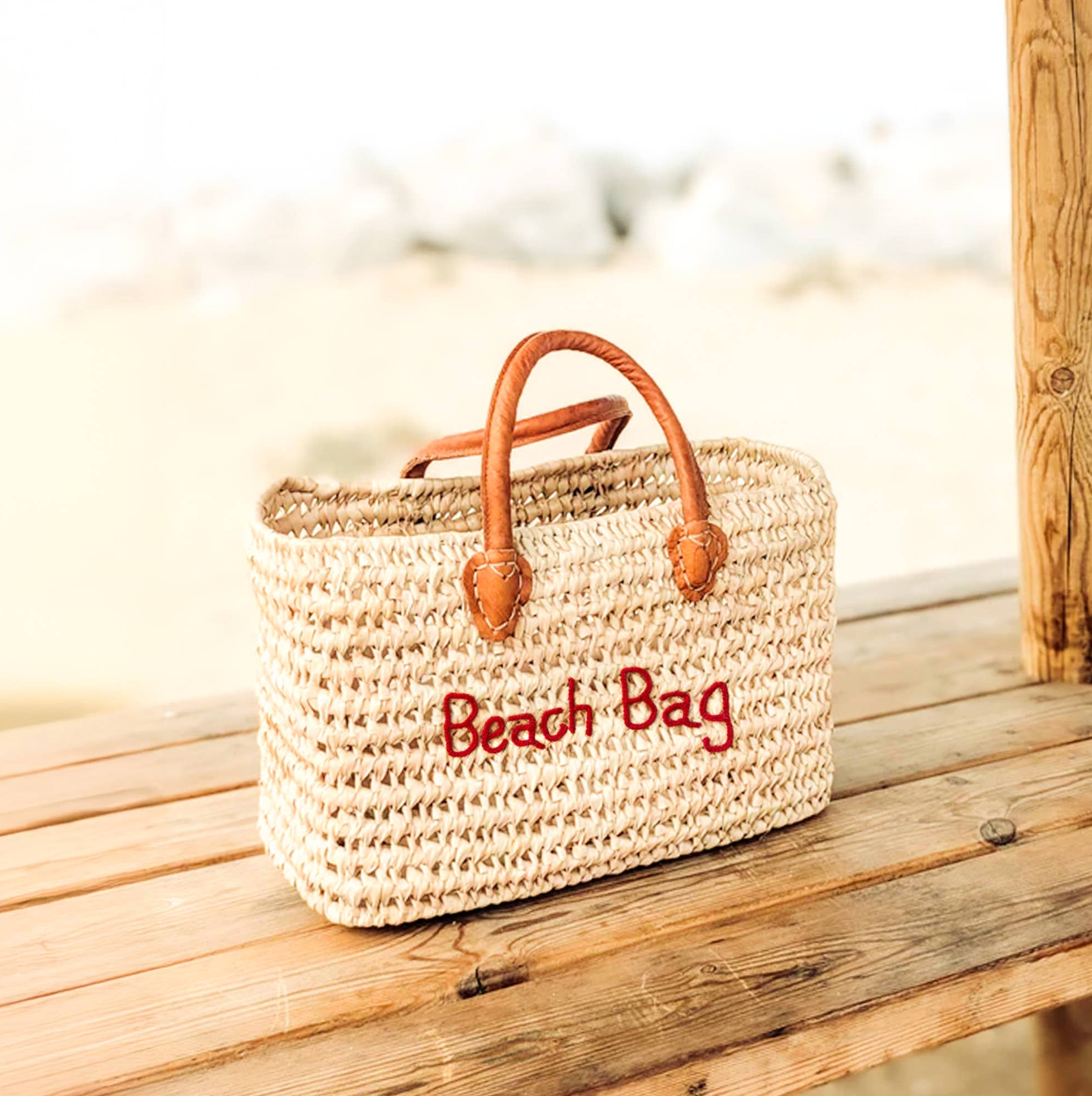 Personalized Palm Leaf Handbag with Leather Handles