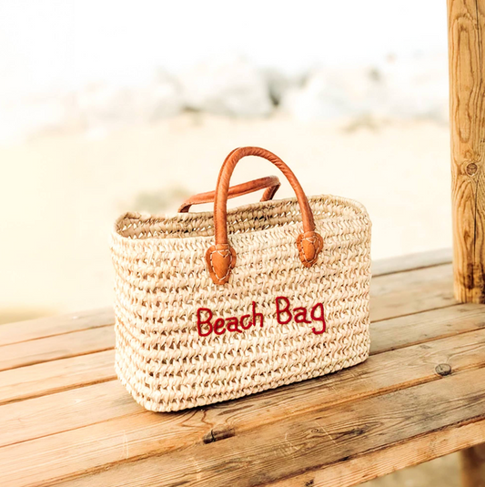 Personalized Palm Leaf Handbag with Leather Handles