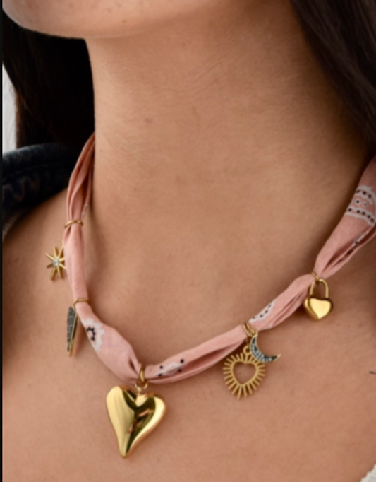 Moon and Back Charm Necklace