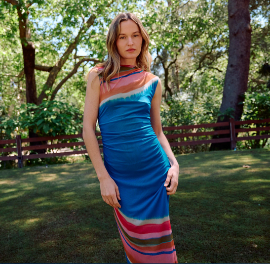 Carrie Midi Dress | Watercolor Stripe