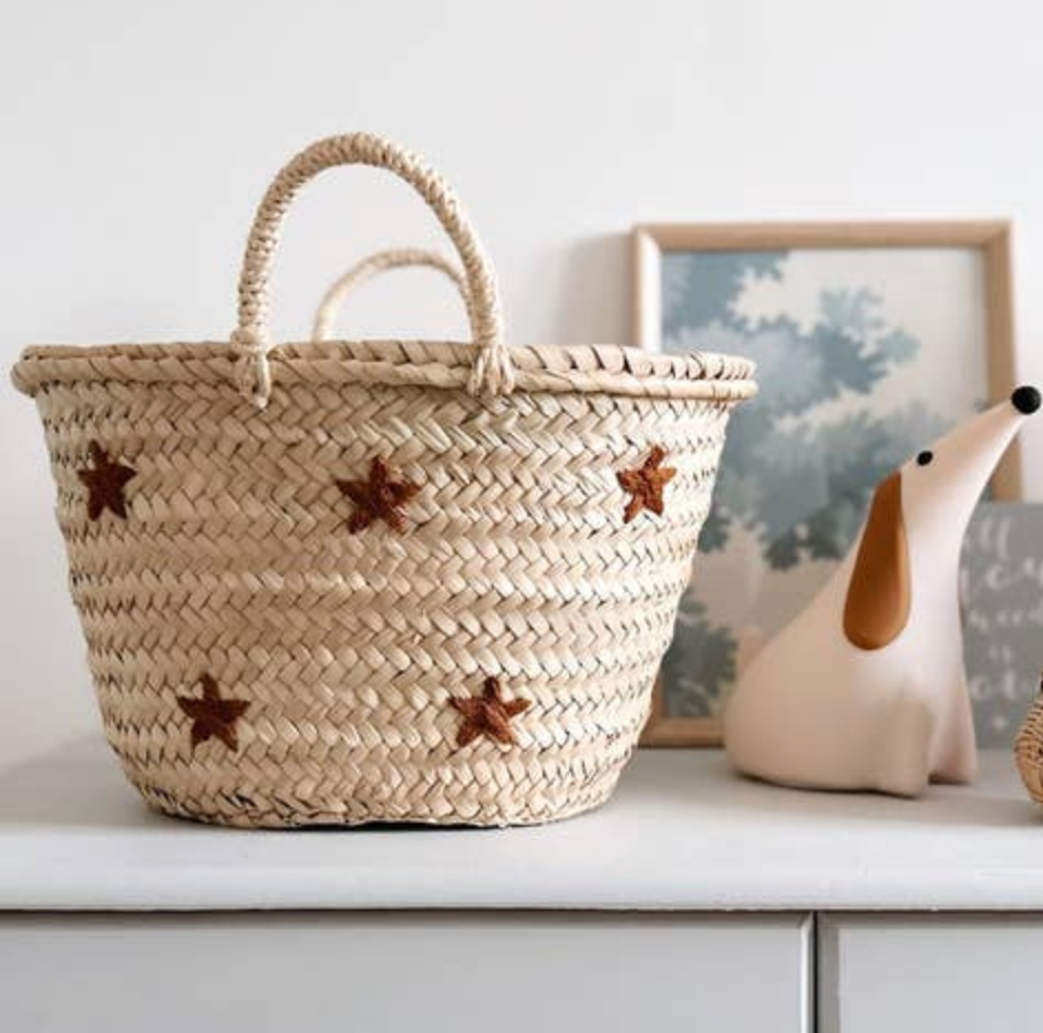 Handmade Straw Basket with Stars
