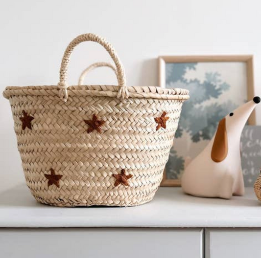 Handmade Straw Basket with Stars