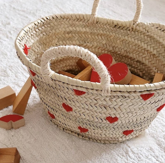 Handmade Straw Basket with Hearts
