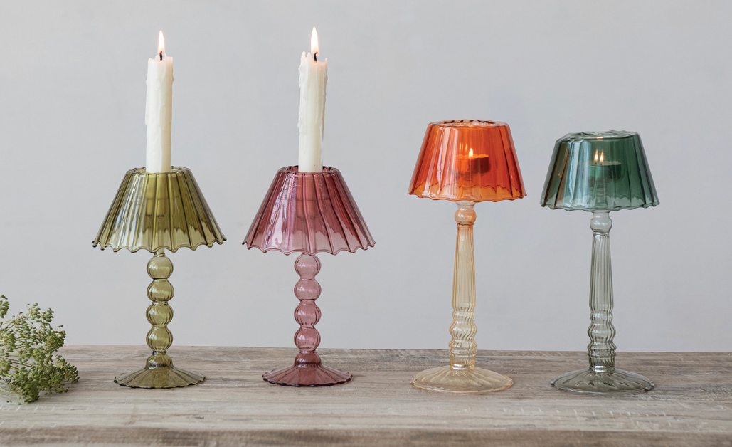 Glass Scalloped Table Light Tealight/Taper Holder