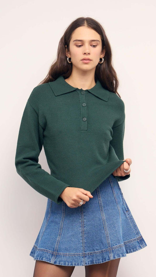 Teal Green Knit Polo Sweater