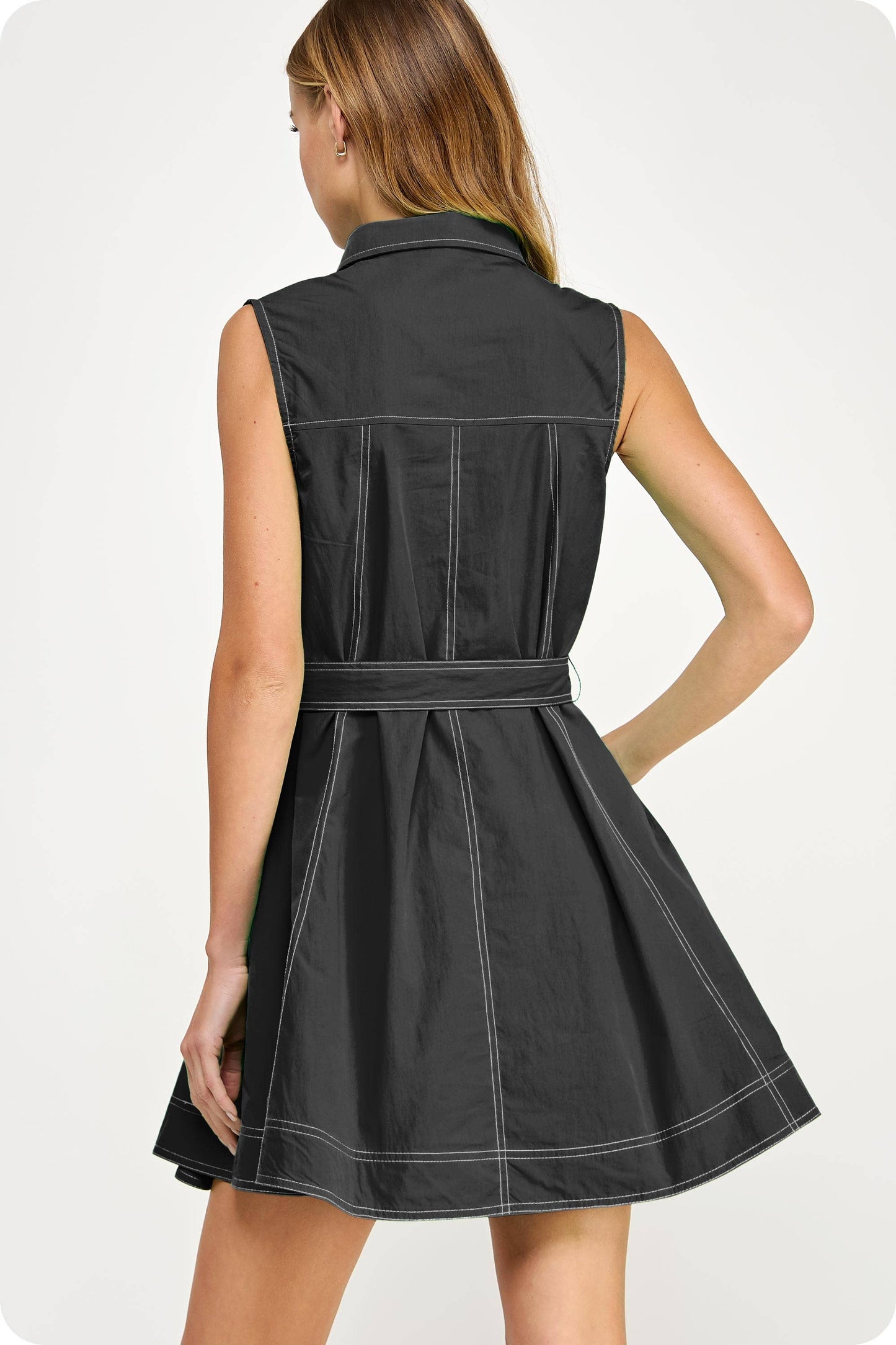 Contrast Top Stitch Mini Shirt Dress