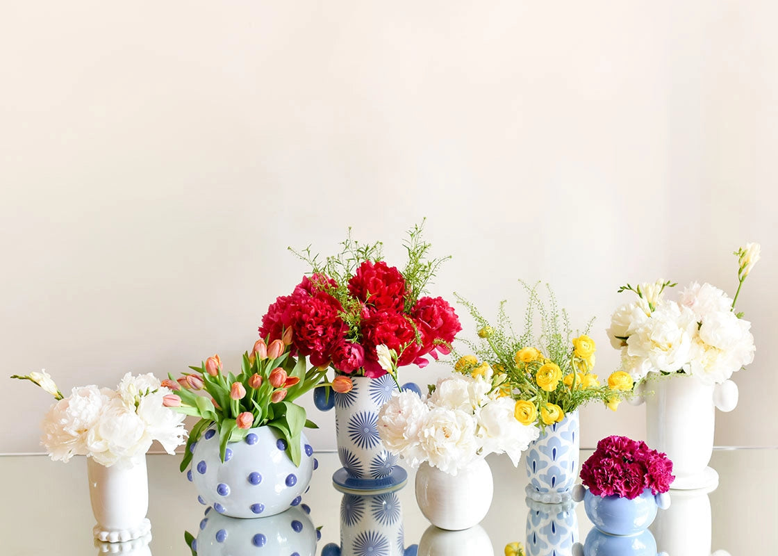 Iris Blue Large Round Vase with Decorative Knobs