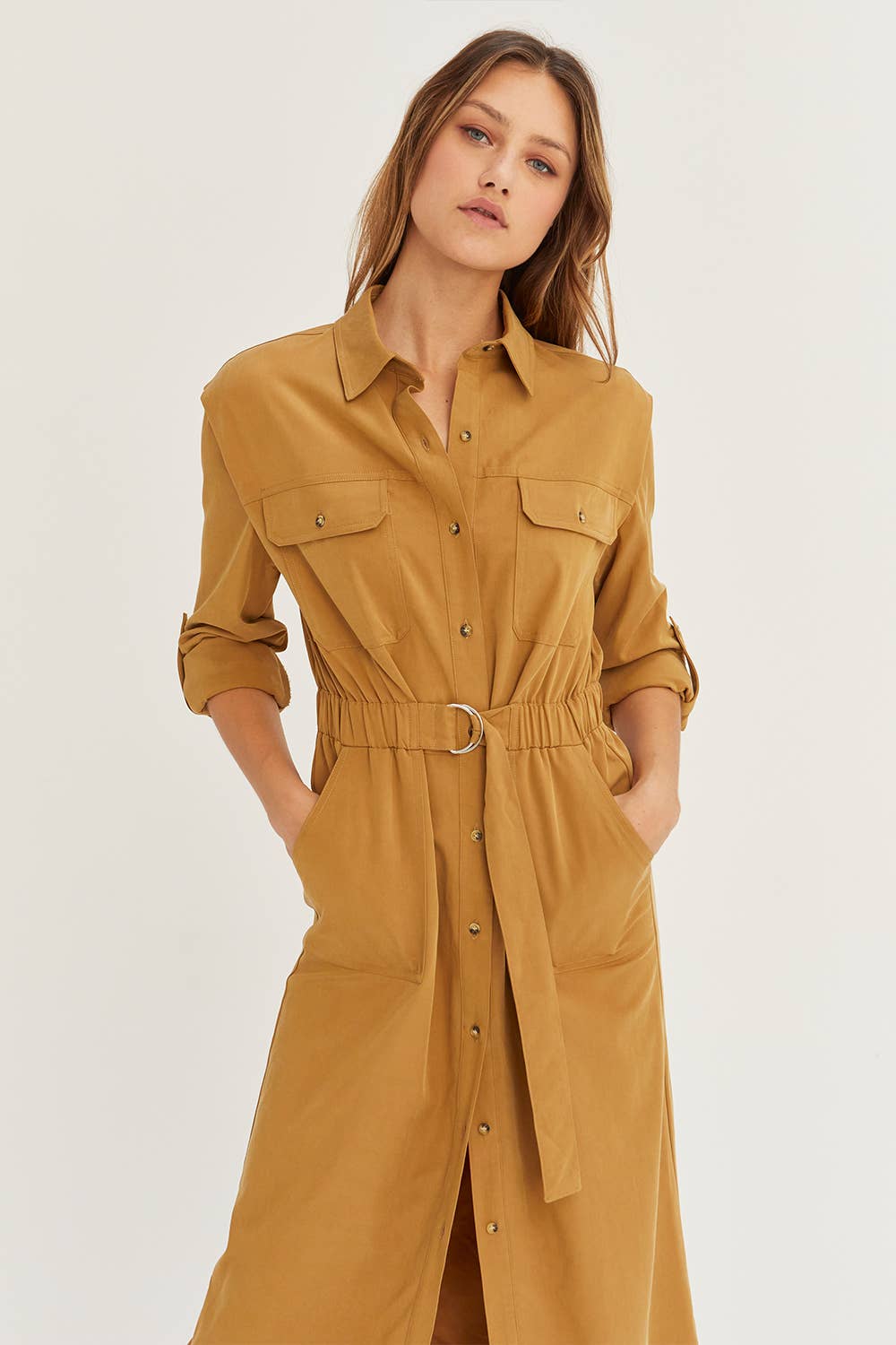 Button Up Utility Midi Dress