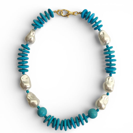 Beaded Turquoise & Pearl Necklace | Summer Statement Jewelry