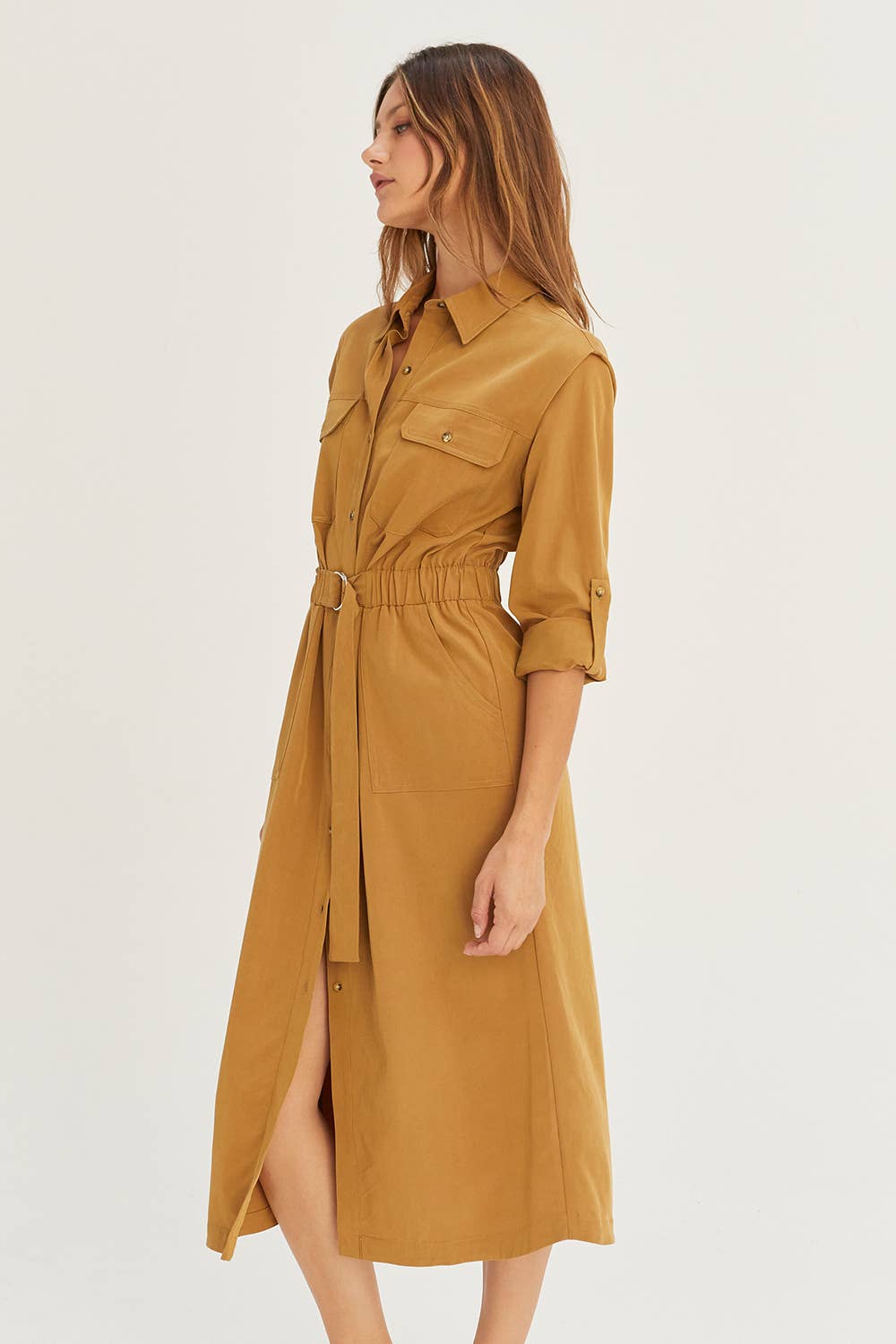Button Up Utility Midi Dress