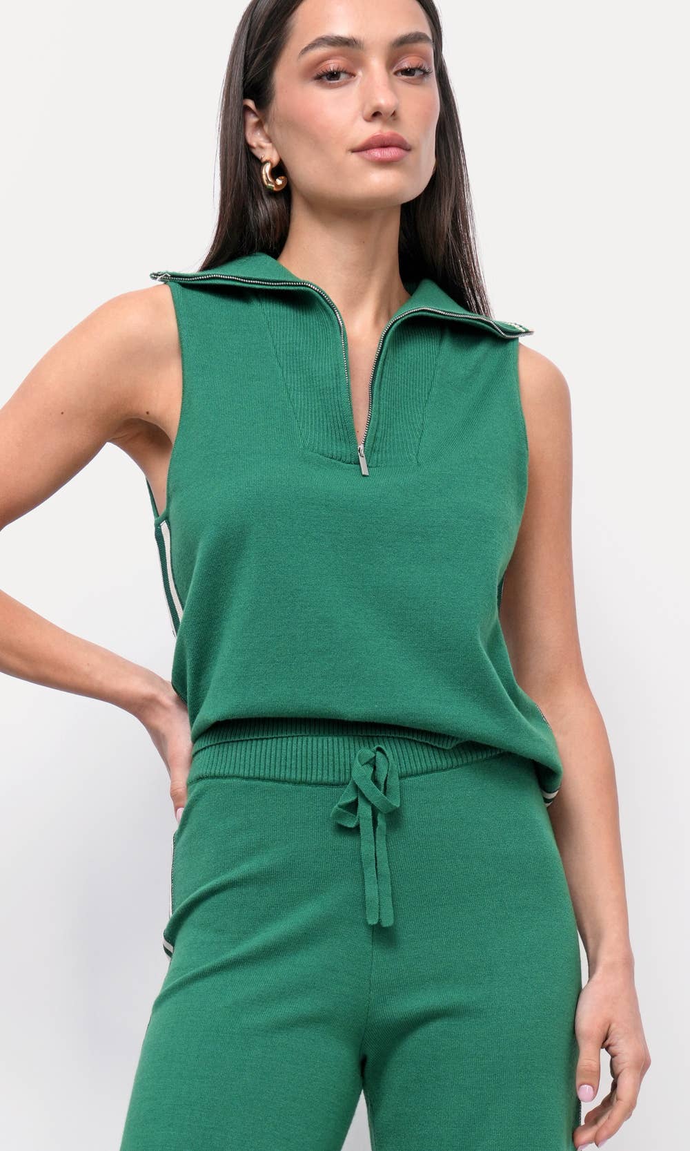 Weston Sleeveless Half Zip Athletic Stripe Knit Top