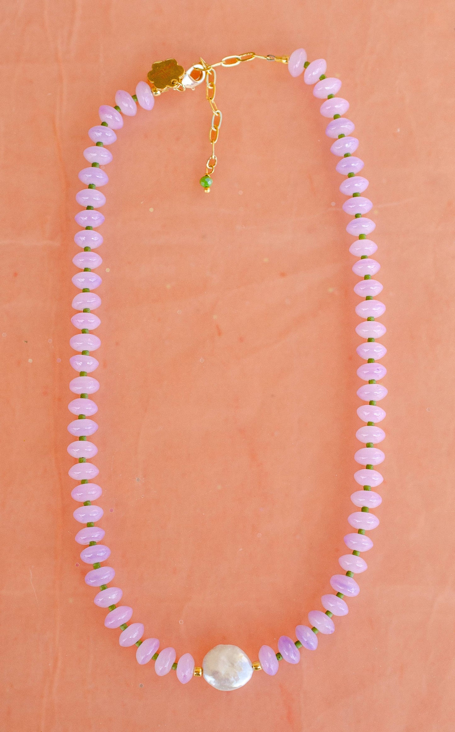 Purple/ Mother of Pearl Beaded Necklace - Dew Drop