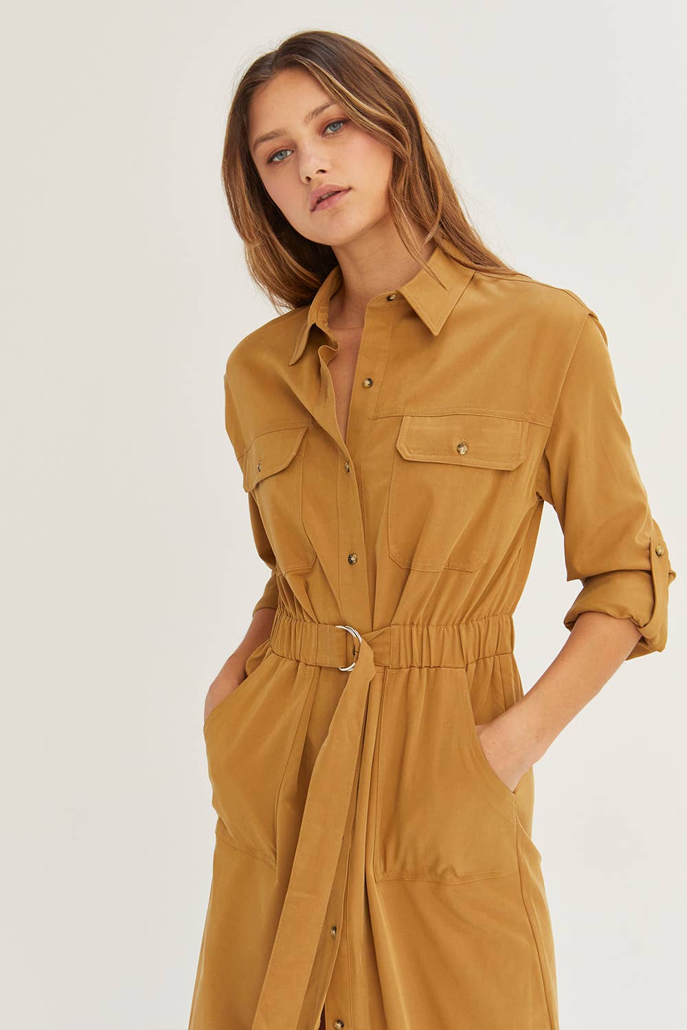 Button Up Utility Midi Dress