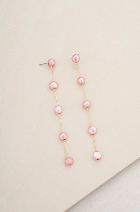 Dripping Pink Pearl Delicate Drop Earrings