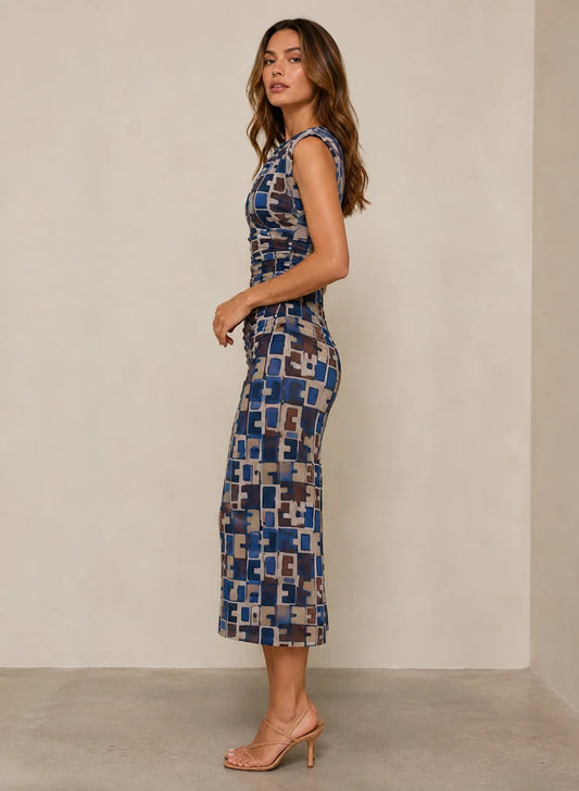 Harper Dress | Blue Geo