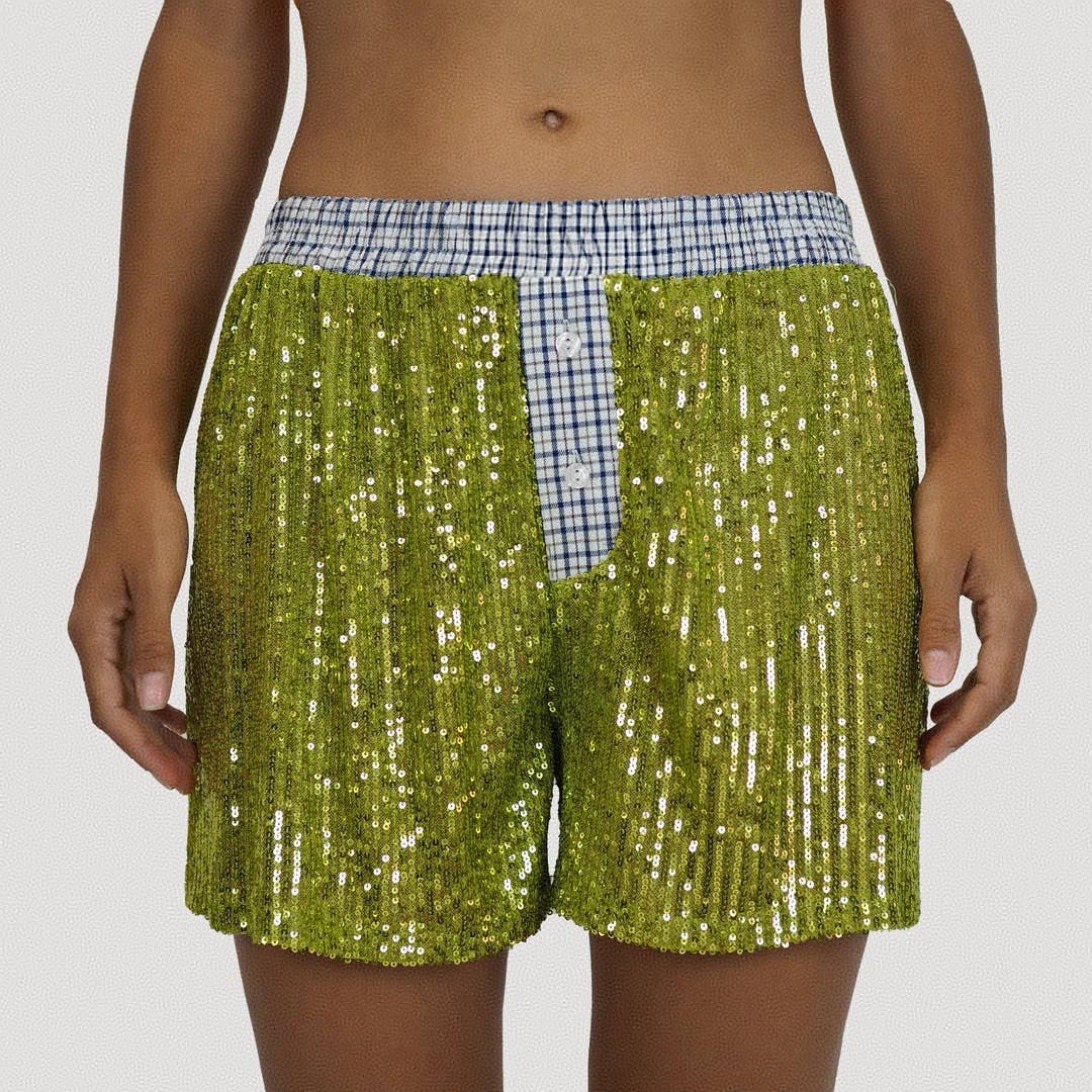 Y2k Sequin & Striped Patchwork Boxer Shorts