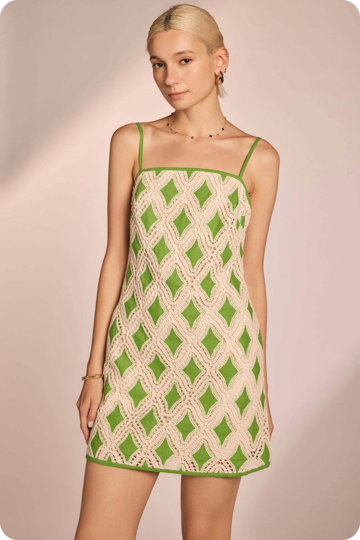 Contrast Diamond Crochet Mini Dress
