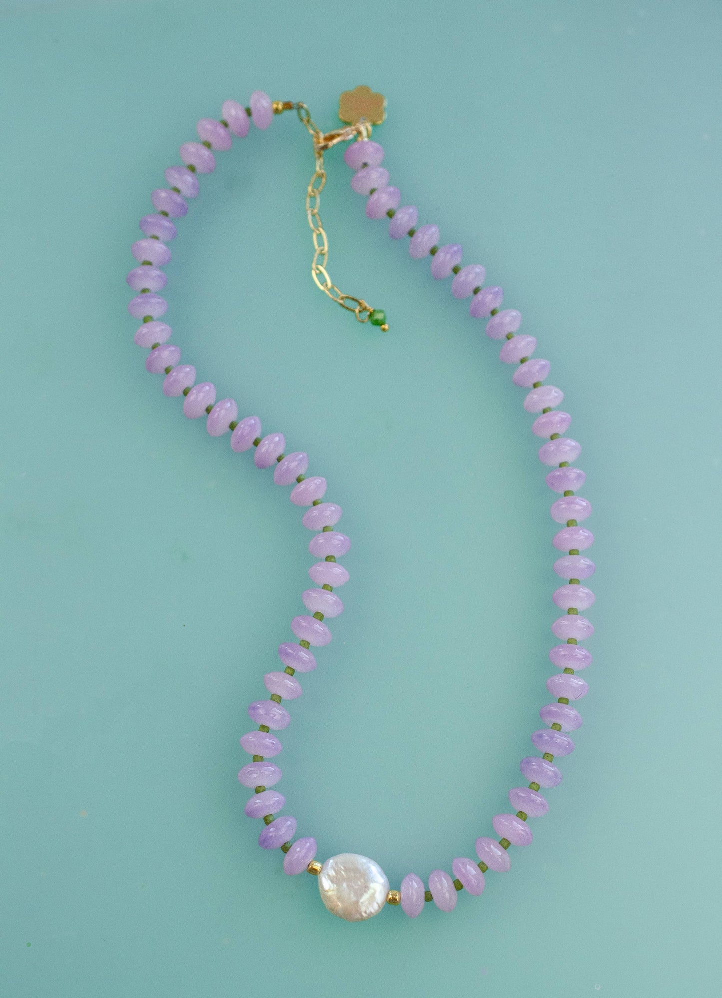 Purple/ Mother of Pearl Beaded Necklace - Dew Drop