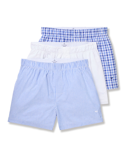 Men's Twill 3 Pack Boxers in Royal Blue Gingham