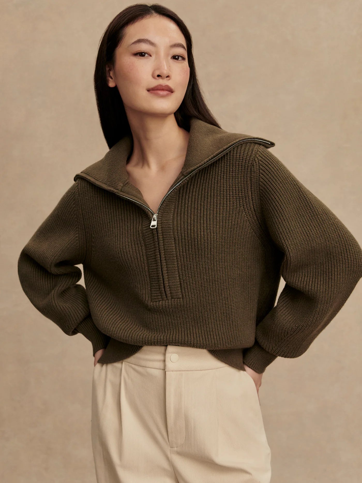 Maura Half-Zip Rib Knit