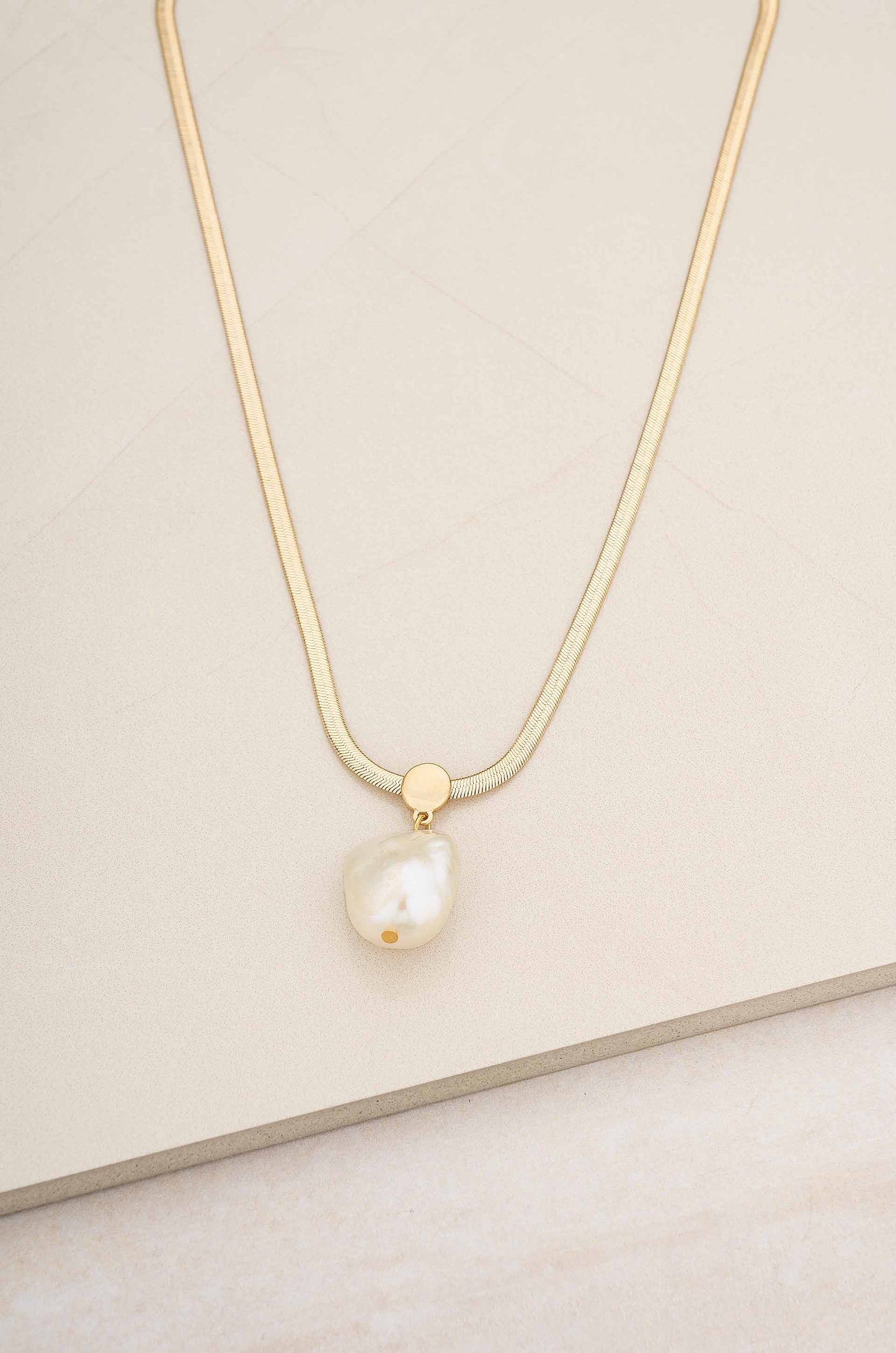 Baroque Pearl Pendant 18k Gold Plated Snake Chain Necklace