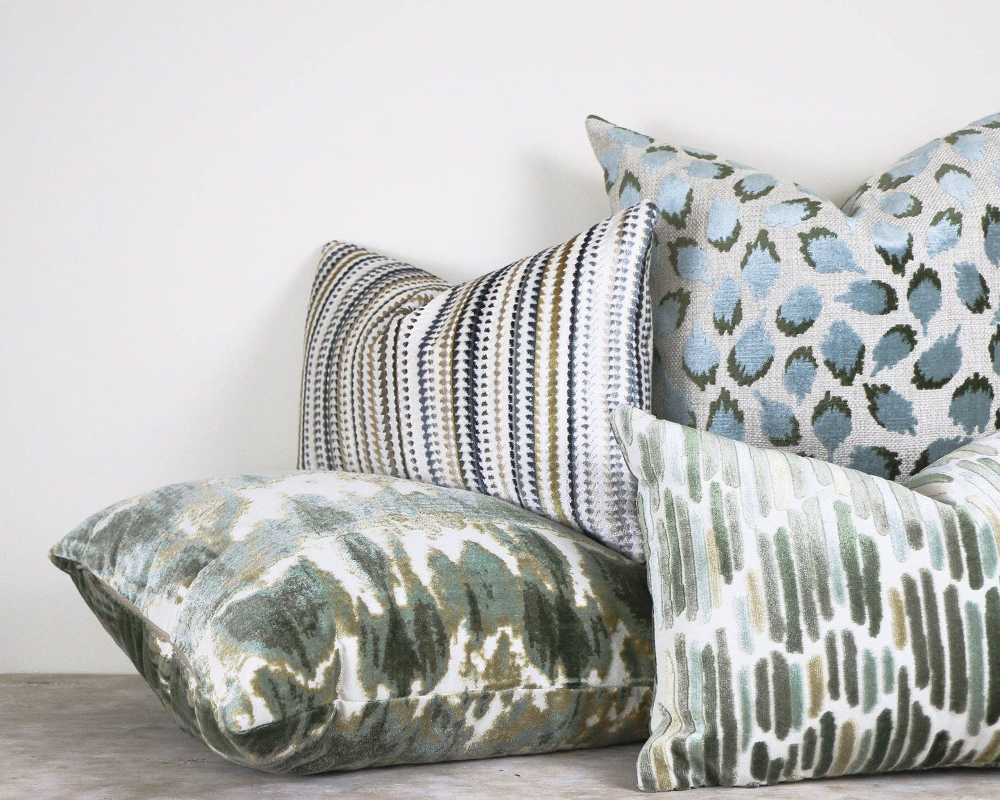 Lottie Mineral -Aqua & Green Spotted Cut Velvet Throw Pillow