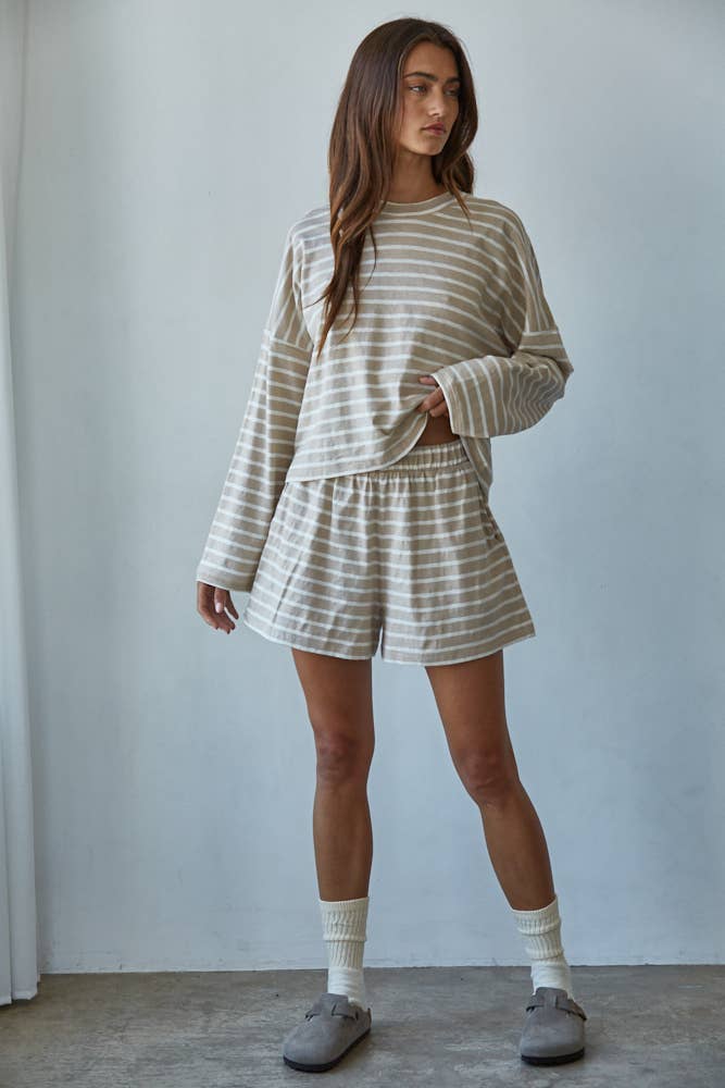 L8797T | Knit Cotton Striped Mock Neck Long Sleeve
