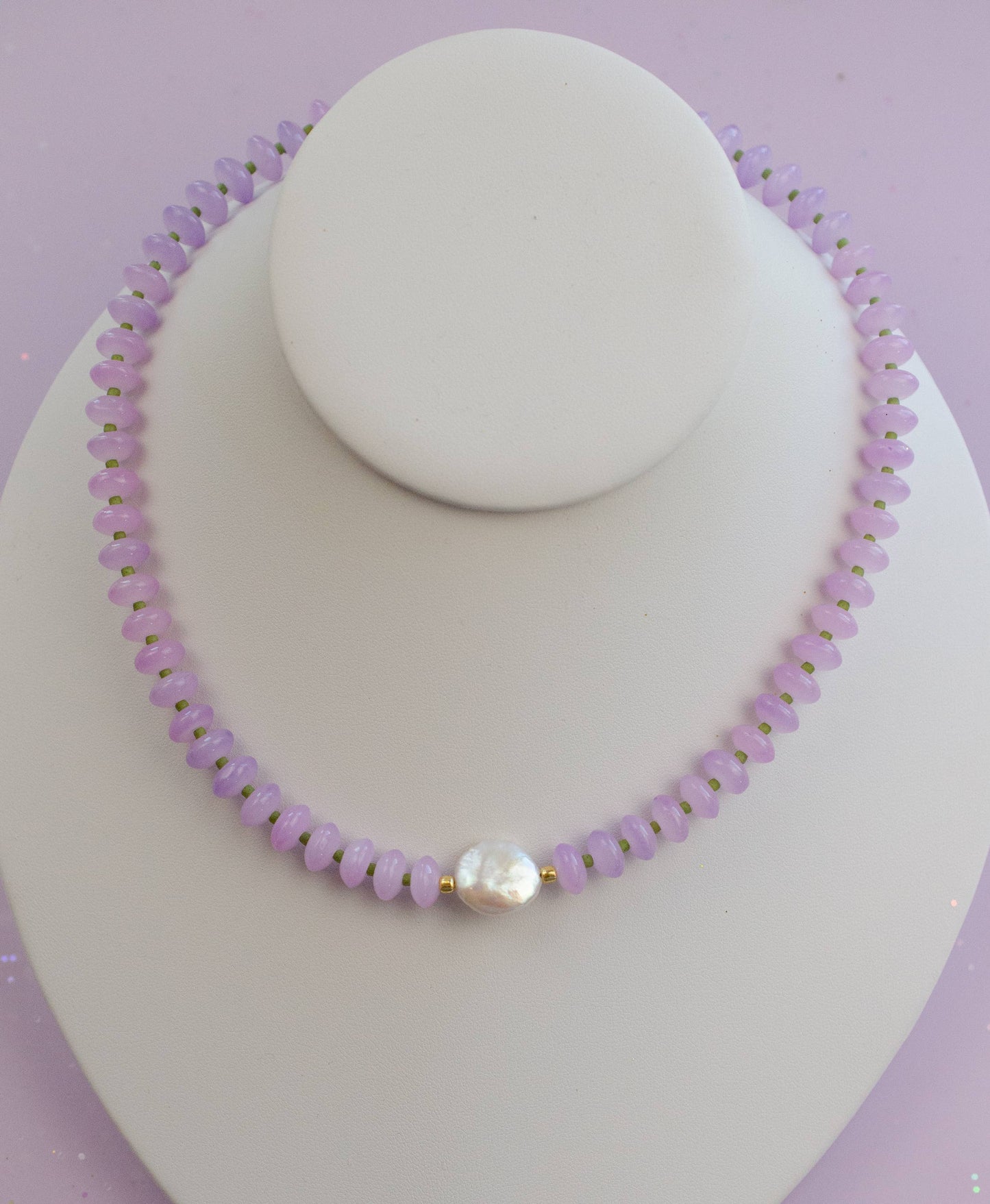 Purple/ Mother of Pearl Beaded Necklace - Dew Drop