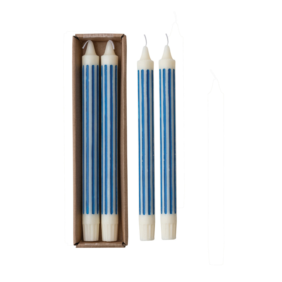 Striped Taper Candles in Box, Blue