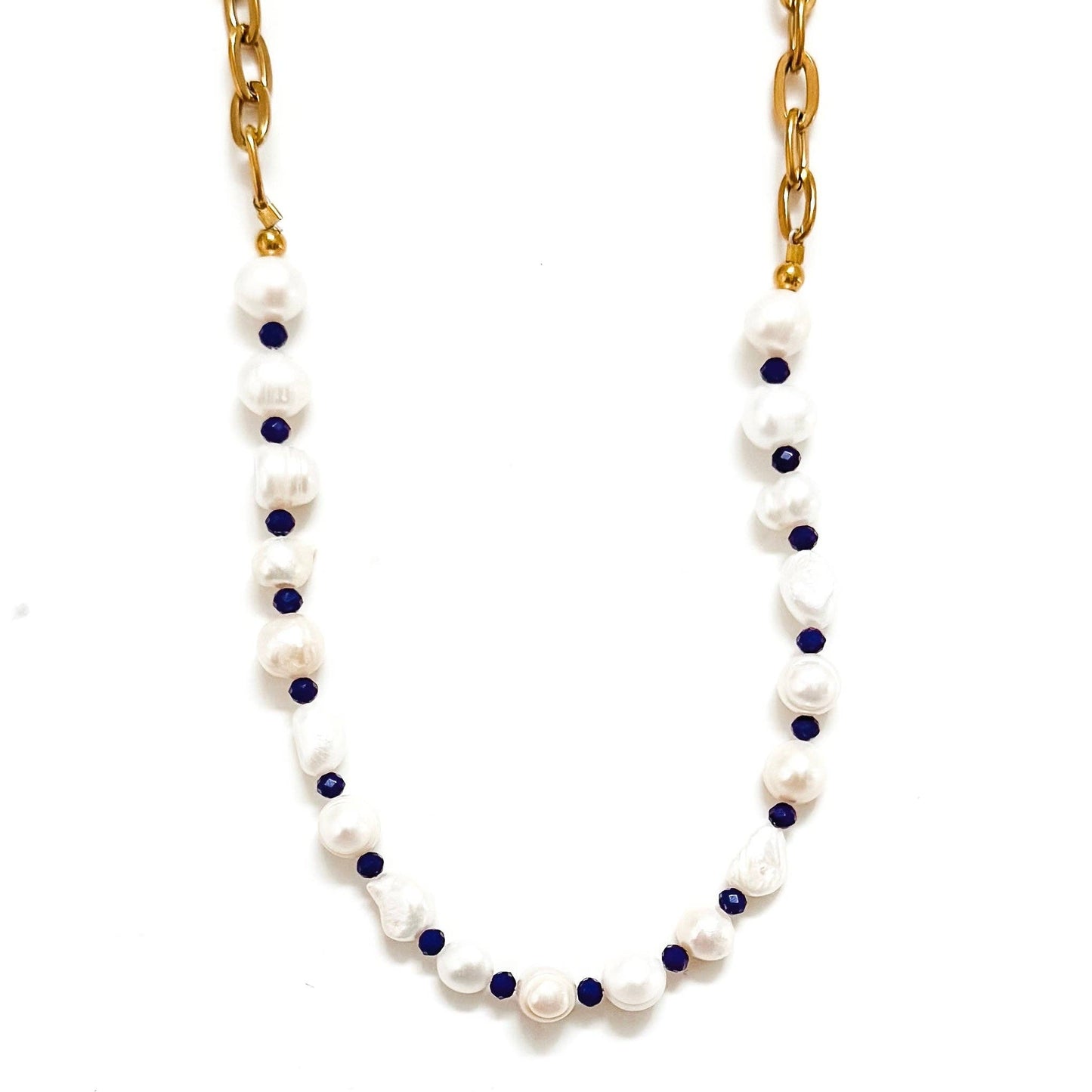Isla Beaded Pearl Necklace - Royal Blue