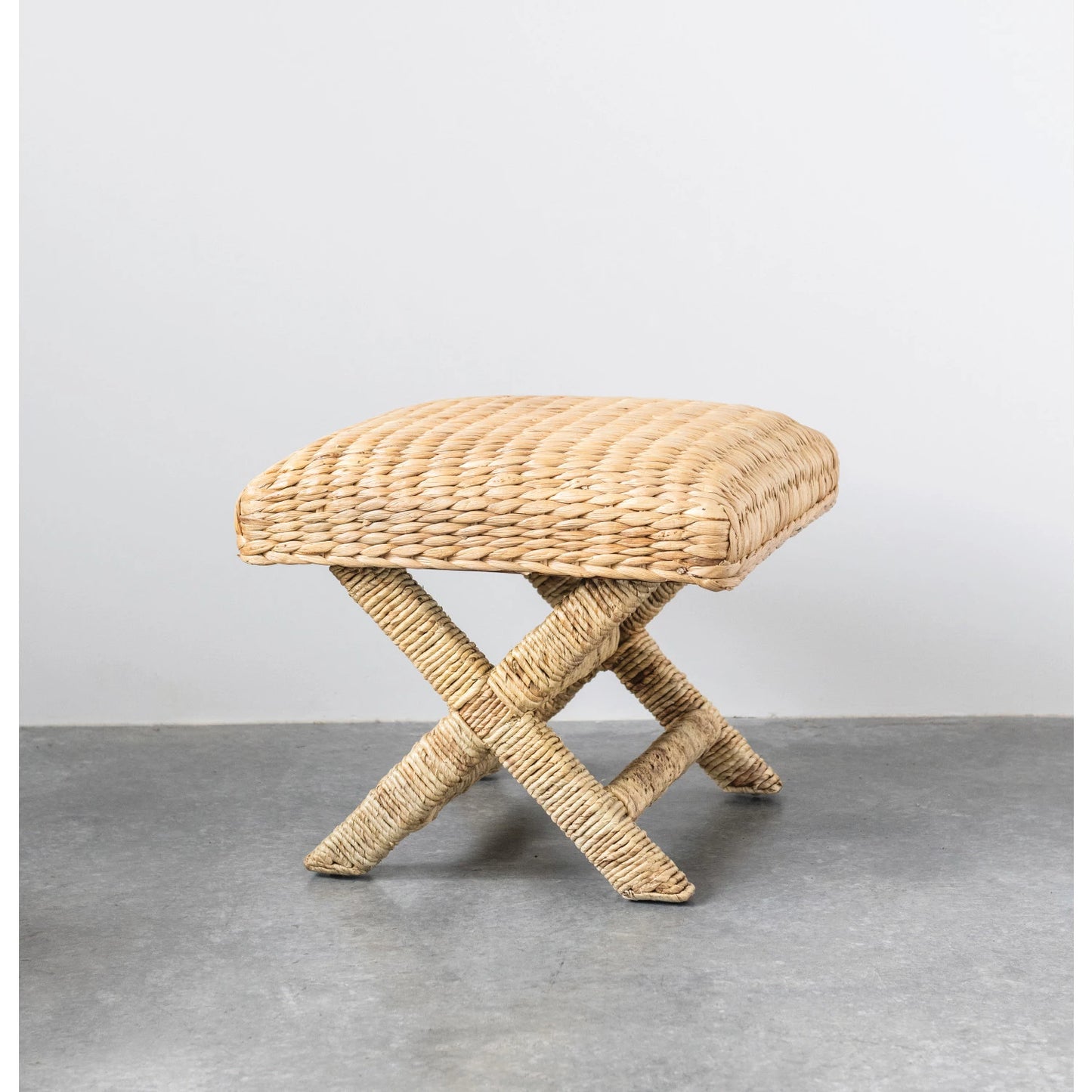 Woven Water Hyacinth and Wood Stool