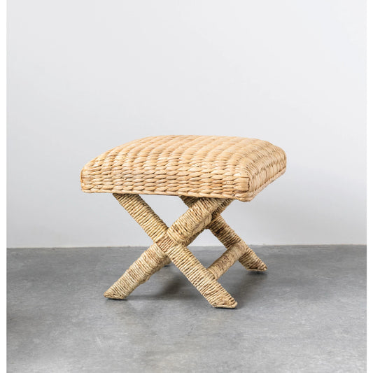 Woven Water Hyacinth and Wood Stool