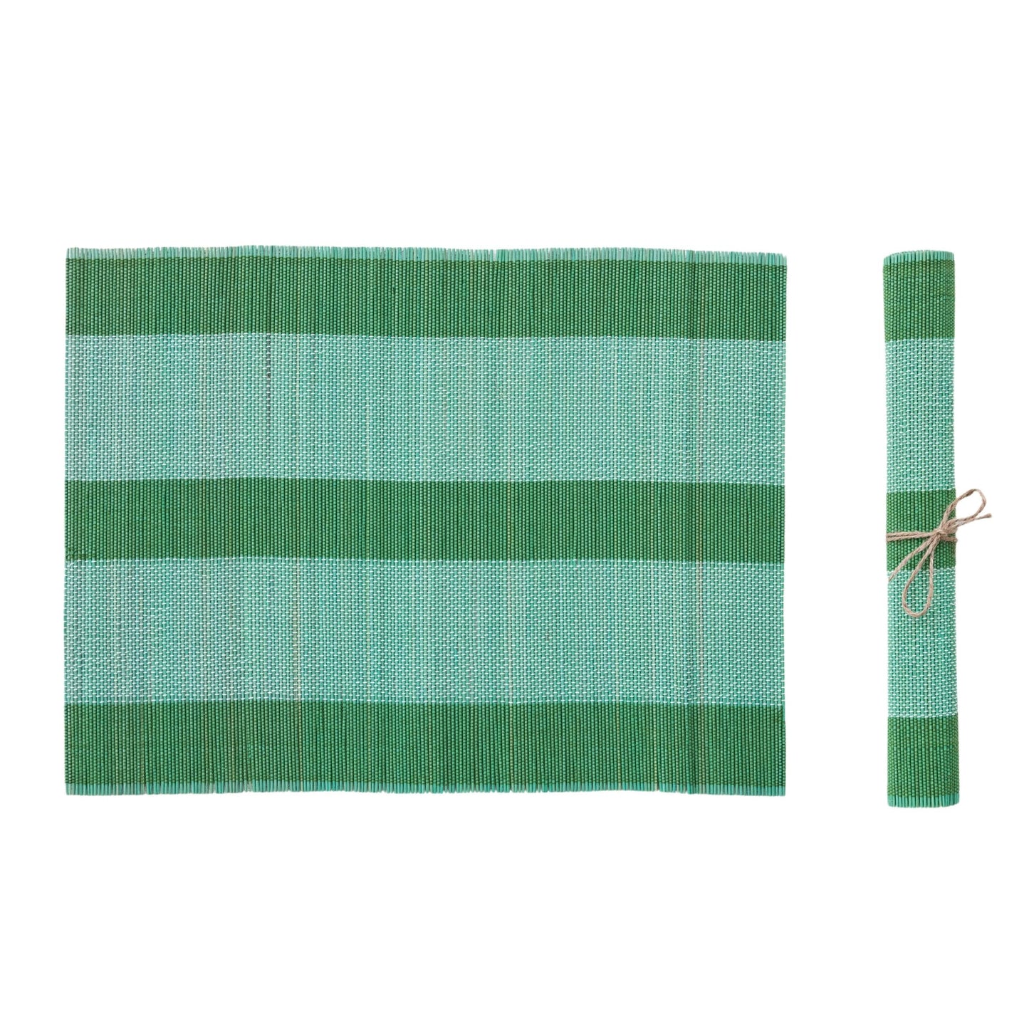 Hand-Woven Bamboo Placemat with Stripes, Teal & Green