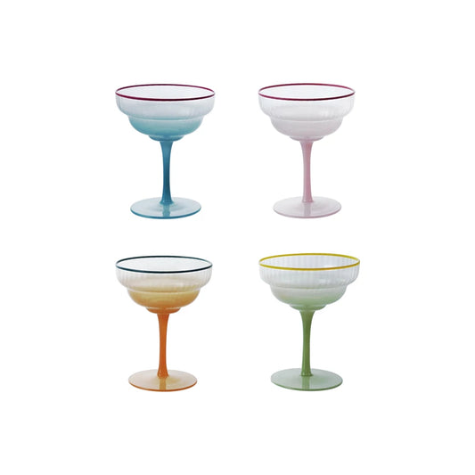Set of 4 4 oz. Fluted Stemmed Coupe Glasses with Colored Rim