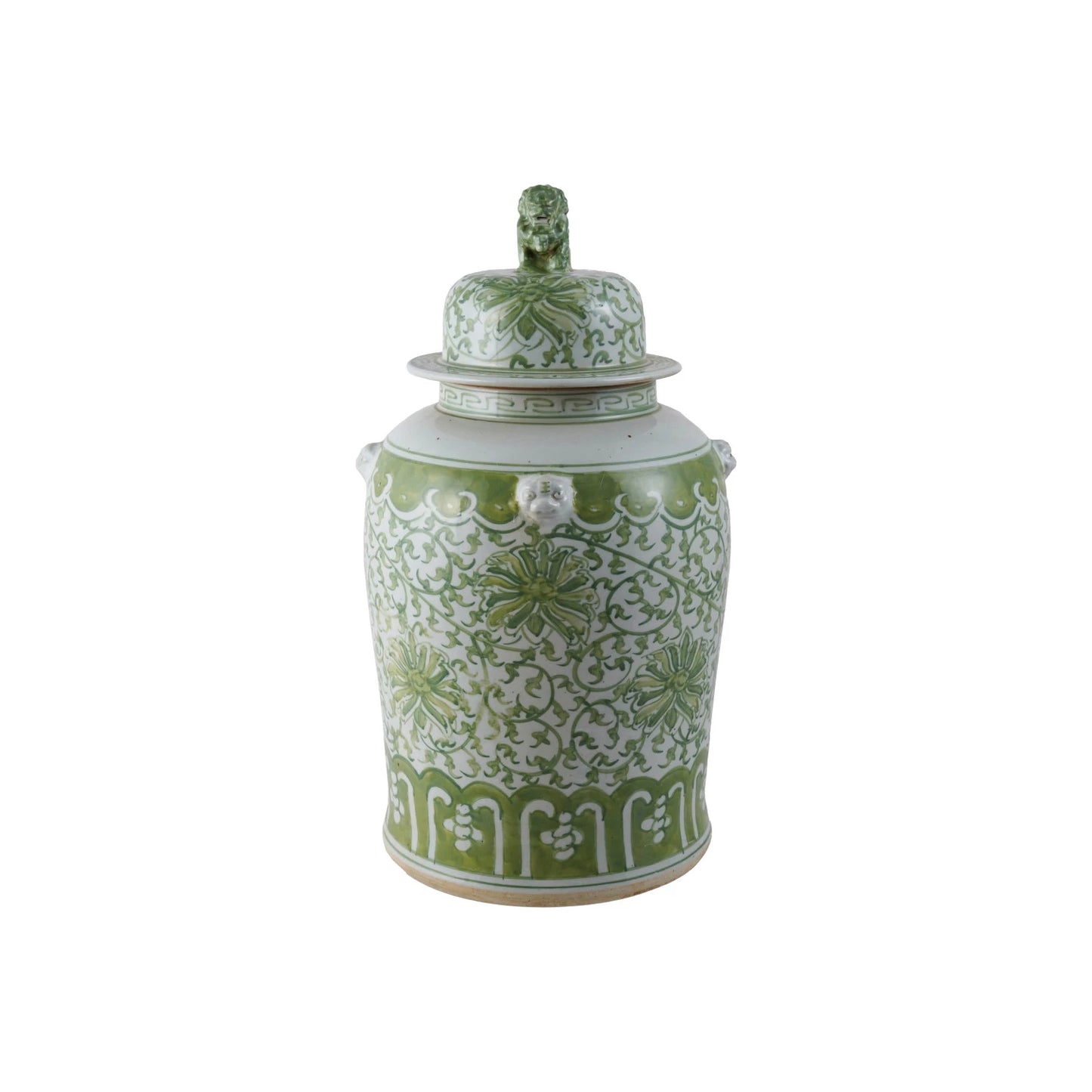 Decorative Hand-Painted Stoneware Ginger Jar w/ Floral Pattern & Foo Dog