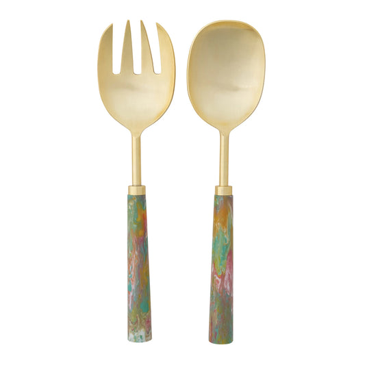 Salad Servers w/ Marbled Resin Handles, Set of 2 in Drawstring Bag