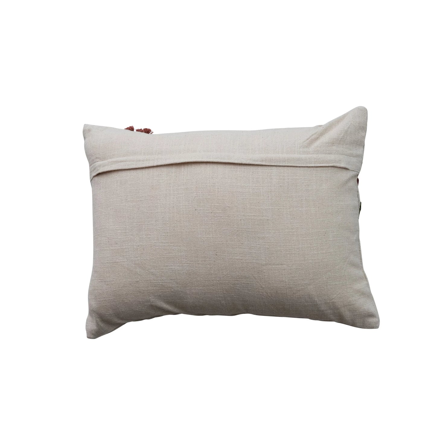 Cotton Slub Lumbar Pillow with Hand-Embroidered Flowers