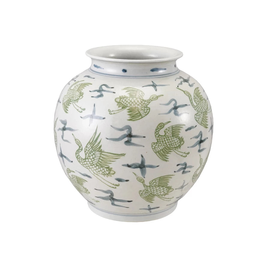 Hand-Painted Ceramic Vase with Crane Pattern