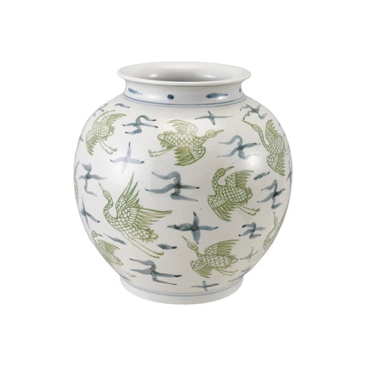 Hand-Painted Ceramic Vase with Crane Pattern