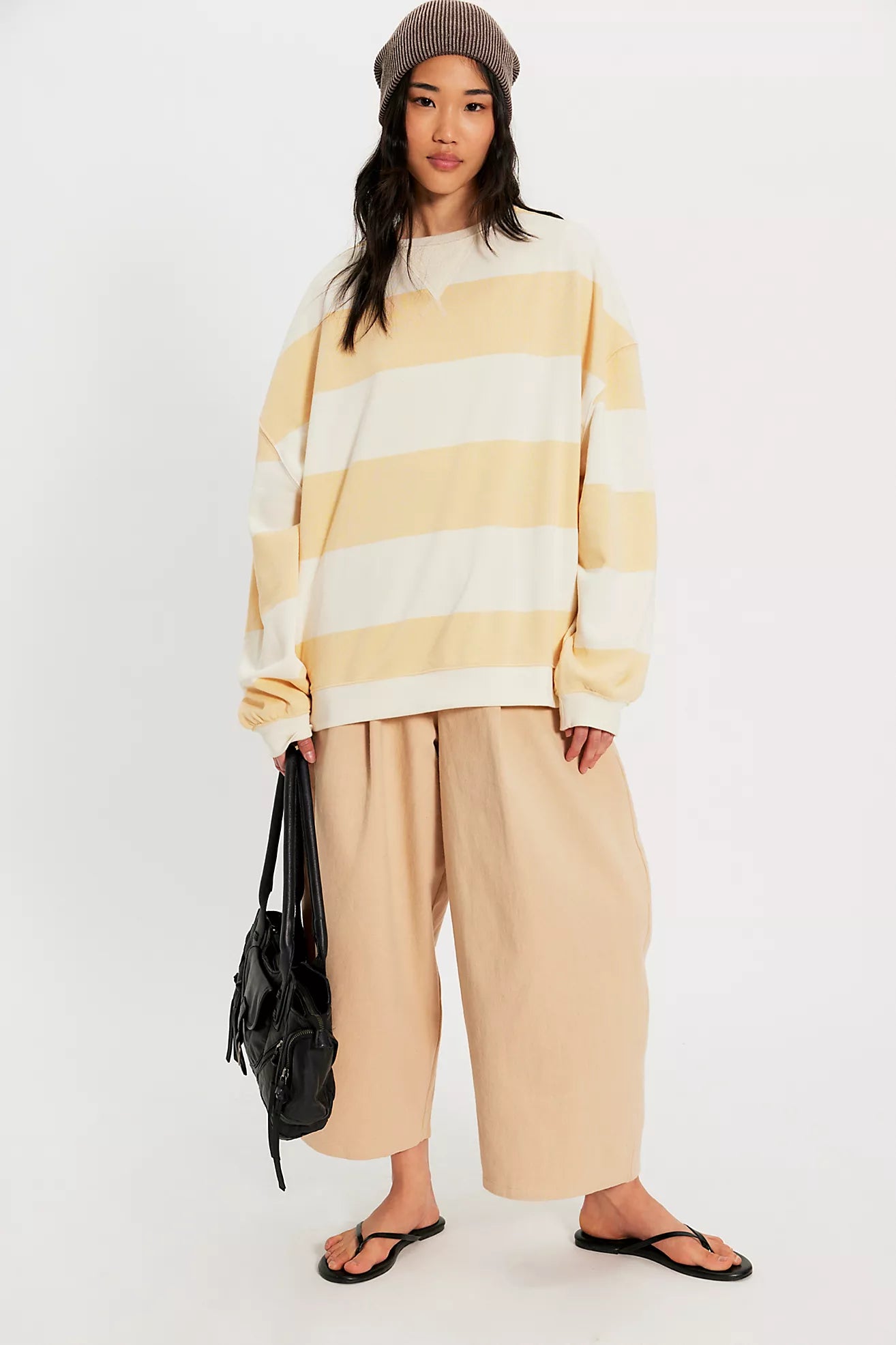 We The Free Classic Striped Oversized Crewneck Apricot
