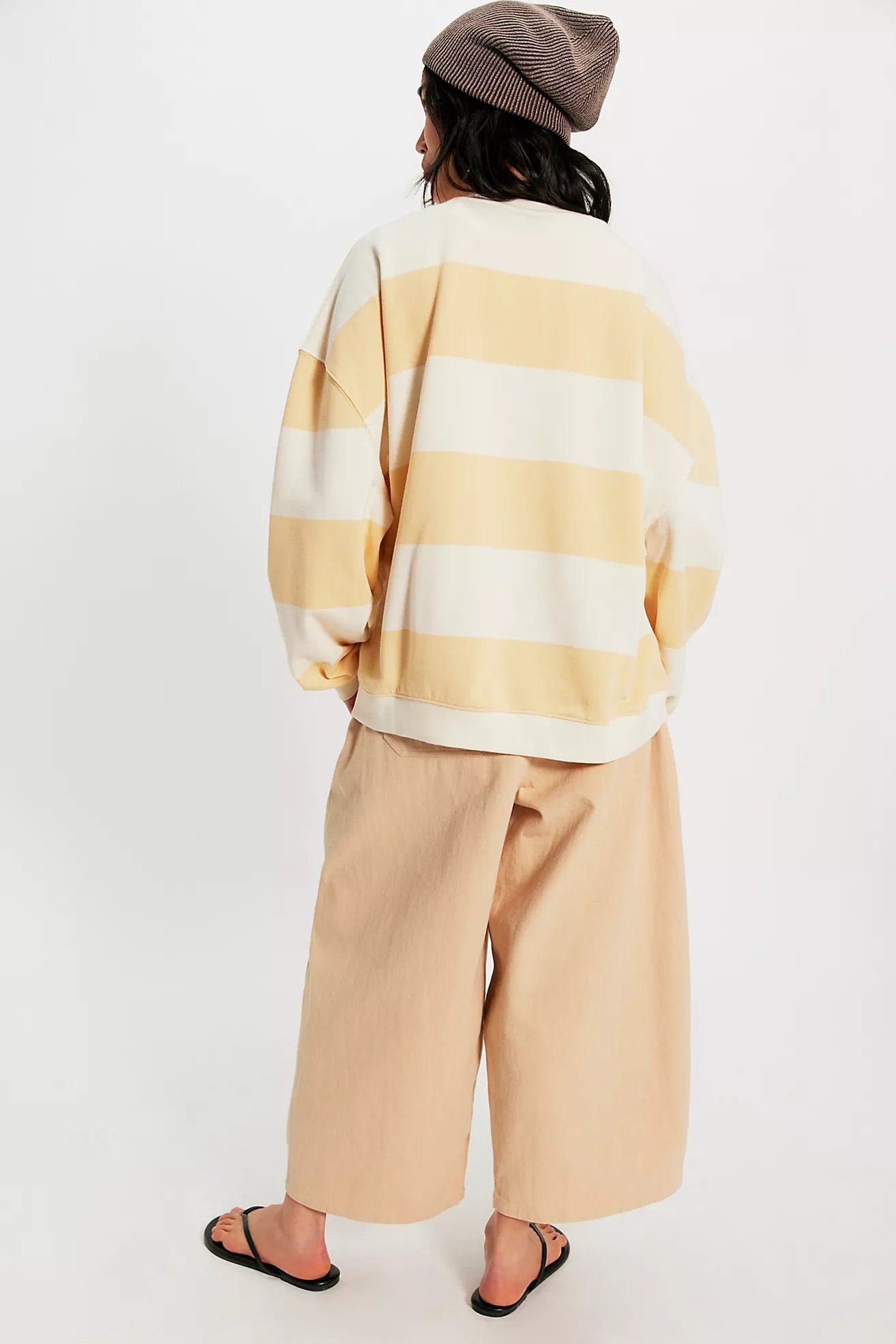 We The Free Classic Striped Oversized Crewneck Apricot