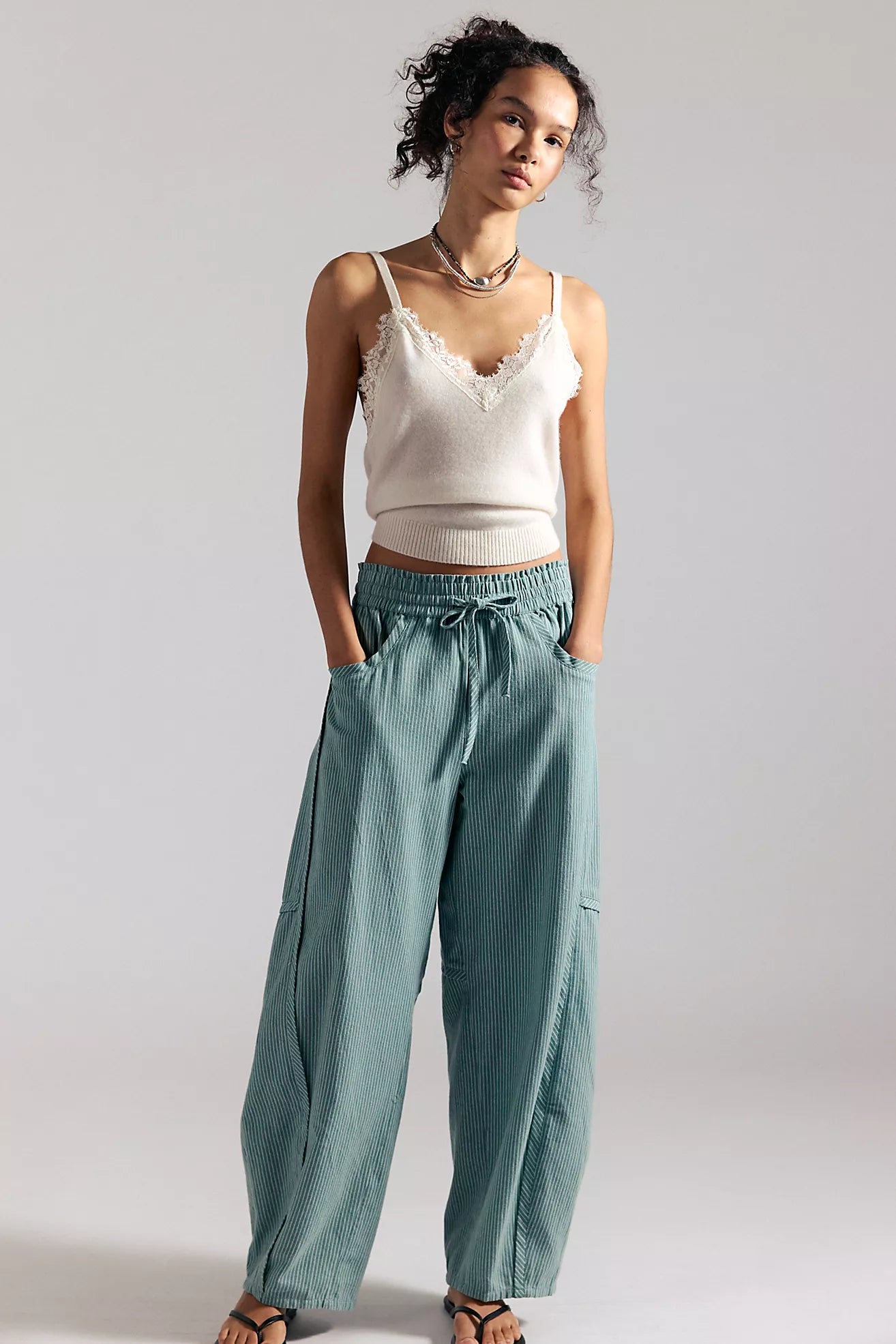 Something Good Pull-On Barrel Pants in Blue Trellis-Nilla Cream