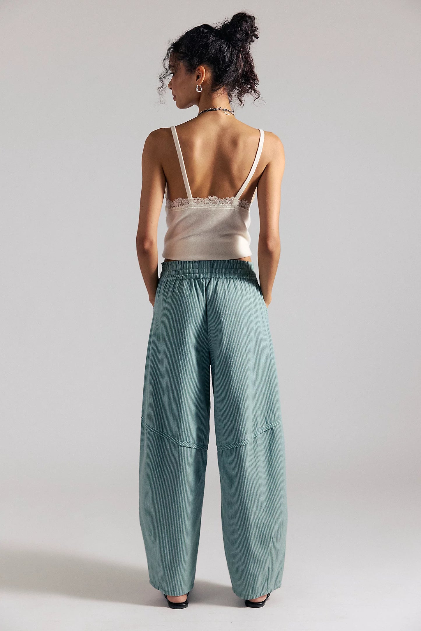Something Good Pull-On Barrel Pants in Blue Trellis-Nilla Cream
