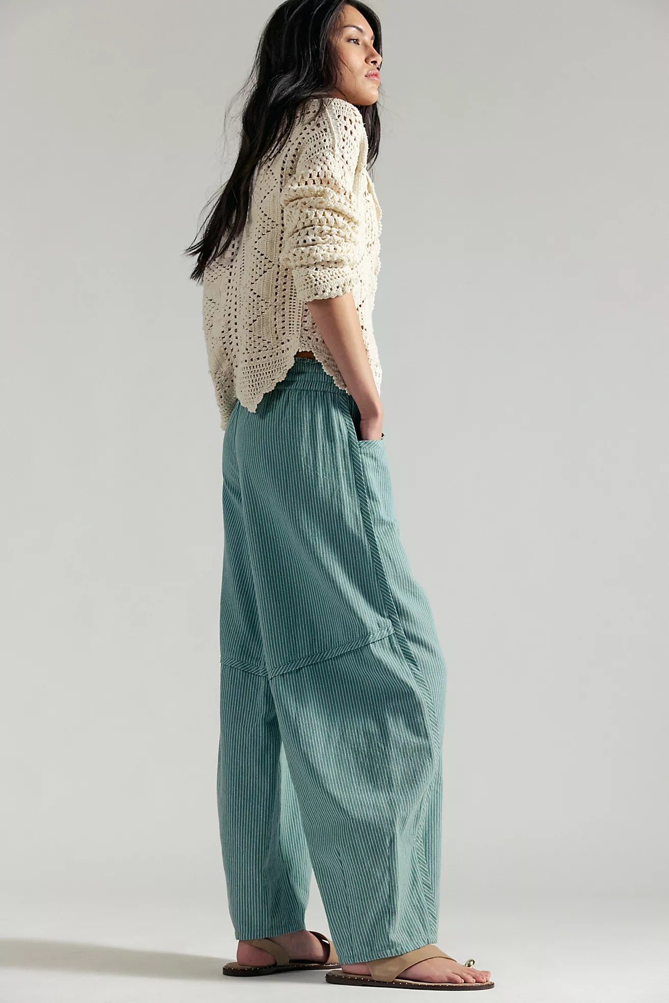Something Good Pull-On Barrel Pants in Blue Trellis-Nilla Cream