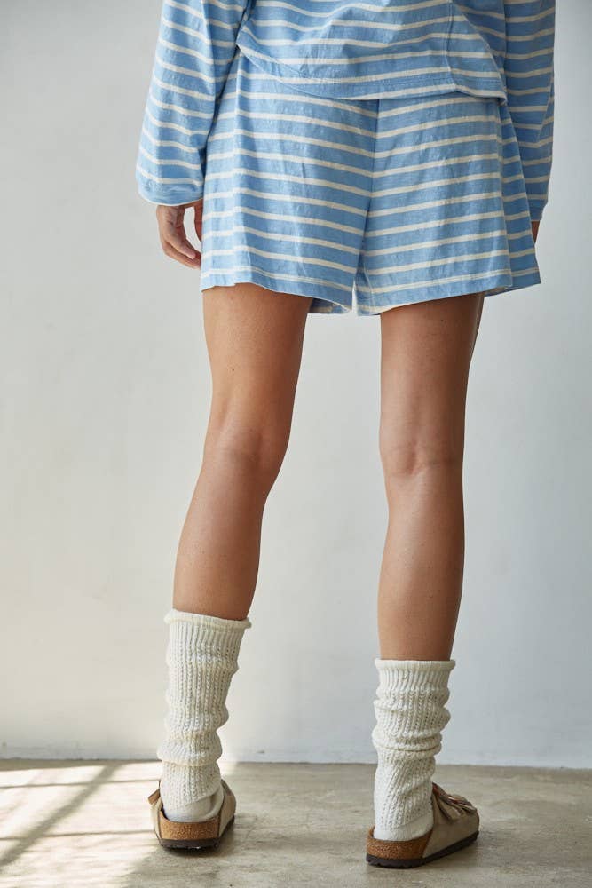Knit Cotton Striped Elastic Waist Shorts