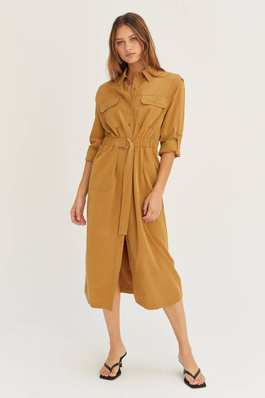 Button Up Utility Midi Dress