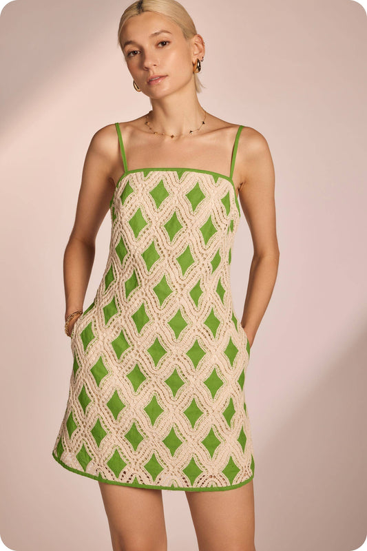 Contrast Diamond Crochet Mini Dress