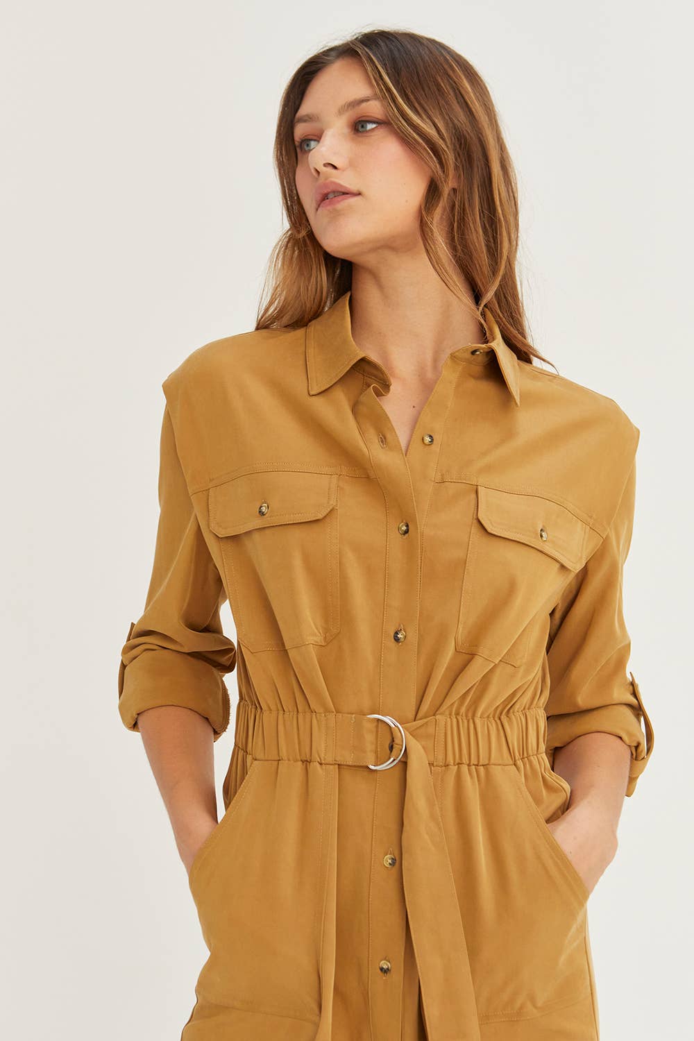 Button Up Utility Midi Dress