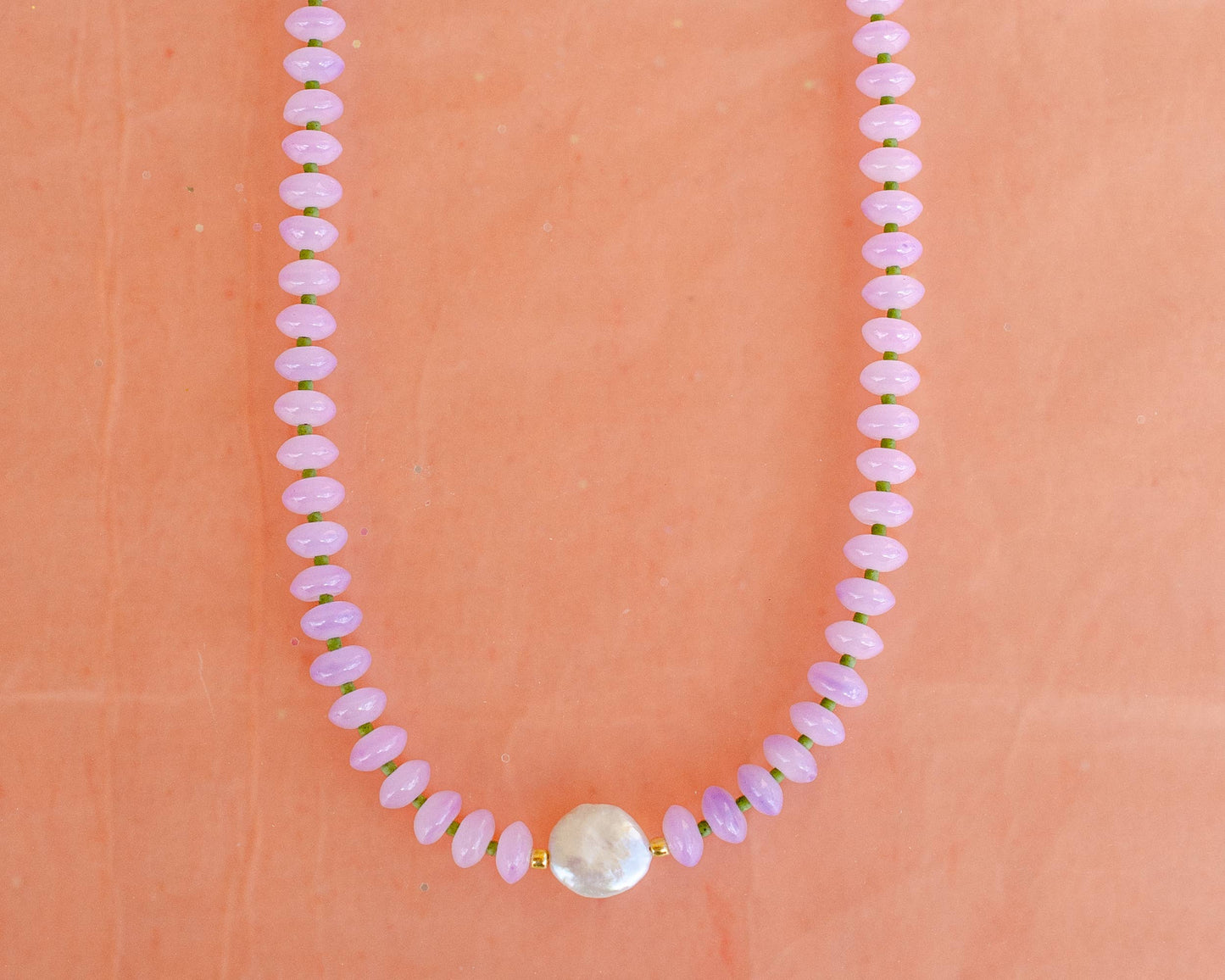 Purple/ Mother of Pearl Beaded Necklace - Dew Drop