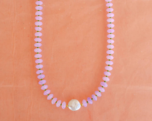 Purple/ Mother of Pearl Beaded Necklace - Dew Drop
